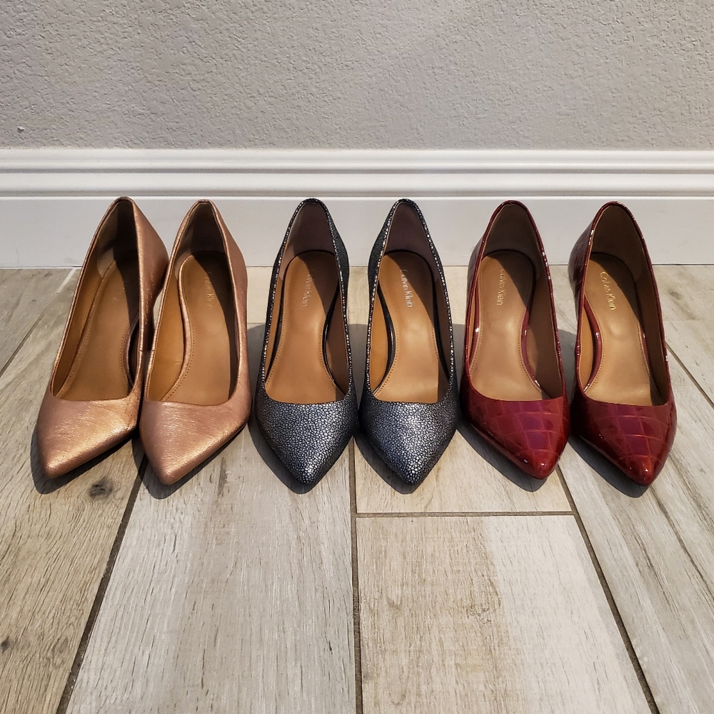 Calvin Klein Women's High Heels Size 7 (3 pairs- Rose Gold, Red and Silver)